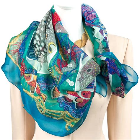 hermes folklore mousseline blue green|Women Silk scarves and accessories .